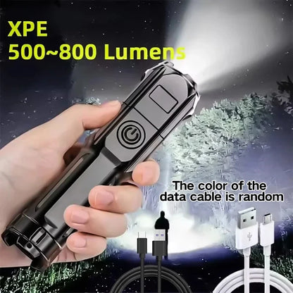 4 Lighting Mode Strong LED Flashlights Telescopic Zoom Tactical Torch USB Portable Spotlight Long-Range Camping Flashlight